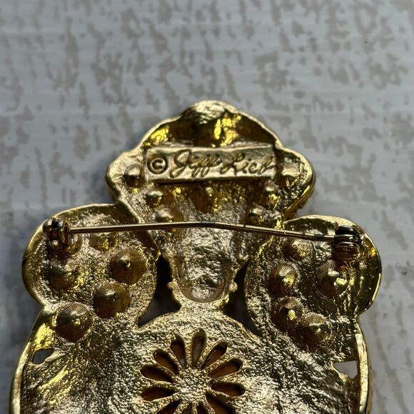 Vintage 1980's Jeff Lieb Gold Tone Brooch - Picture 3 of 7